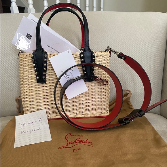 BNWT Christian Louboutin Mini Cabata studded rattan tote - perfect for summer! - Picture 1 of 7